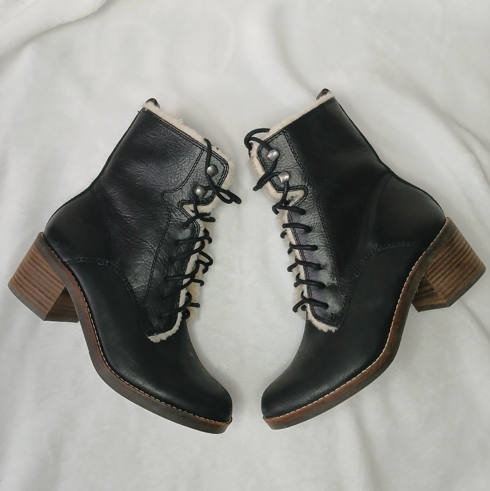 Lucky Brand Cambreen Lace Up Boot Faux Fur Lining Leather Upper Womens Size 6